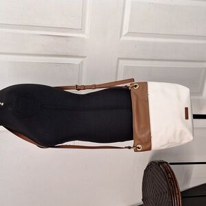 Fossil Keely Two-Tone Brown & White Leather Small Crossbody Bag Colorblock